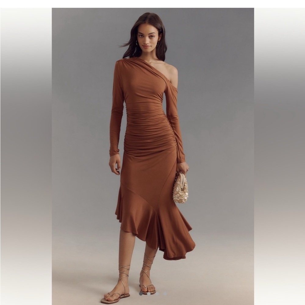Anthropologie Brown One Shoulder Dress - Picture 1 of 3